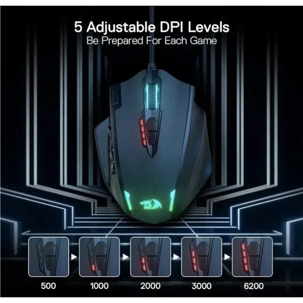 Redragon M908 Impact RGB LED MMO Gaming Mouse with 12 Side Buttons, Optical Wire